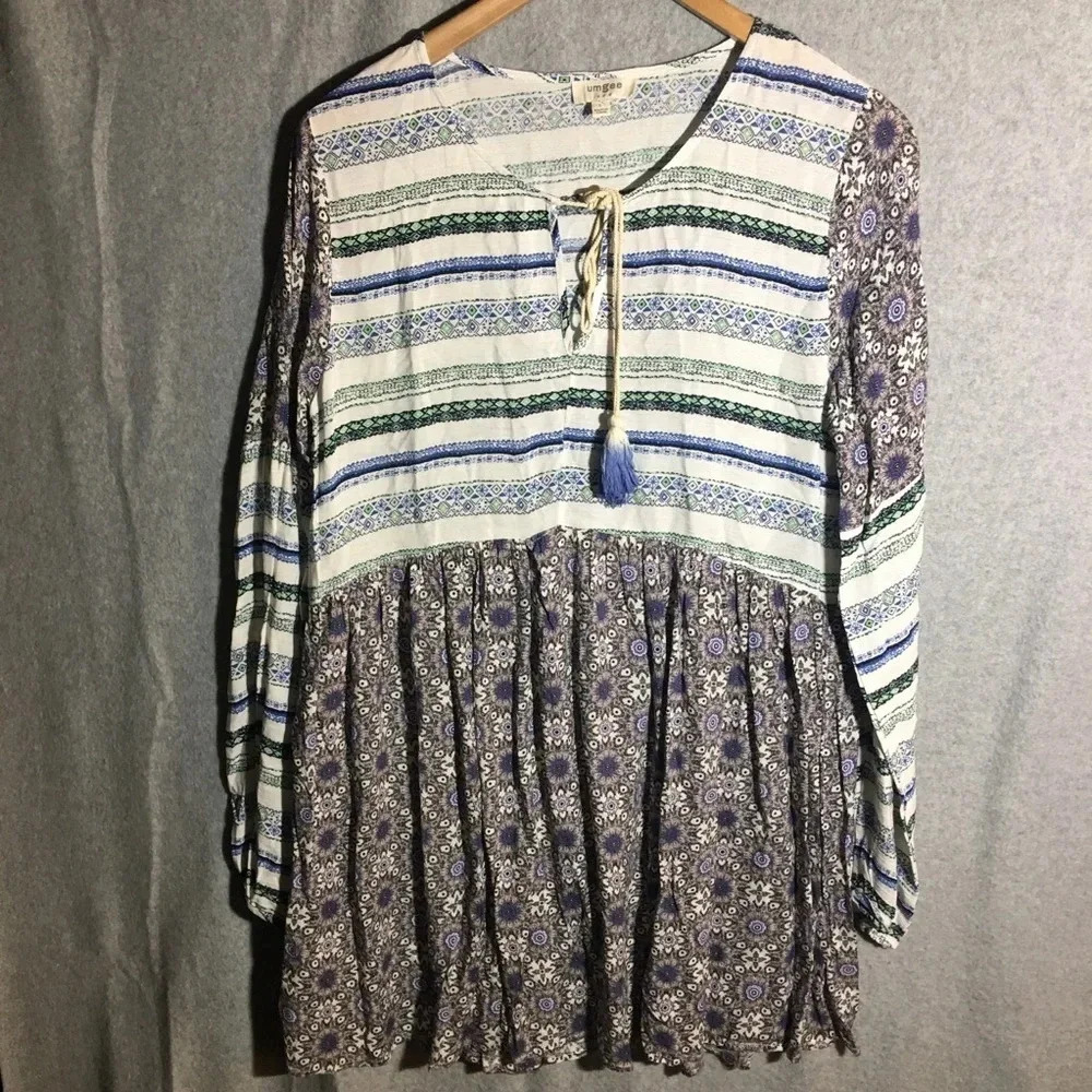 Womens Umgee Dress Coastal Mixed Print Artsy Floral Colorful Boho Beachy
